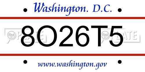 8O26T5 District Of Columbia License Plate