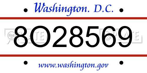 8O28569 District Of Columbia License Plate