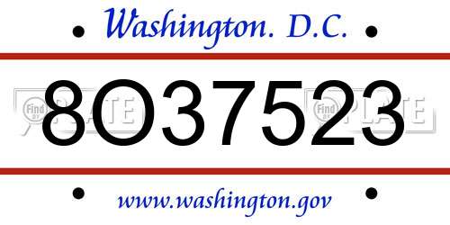 8O37523 District Of Columbia License Plate