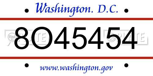 8O45454 District Of Columbia License Plate