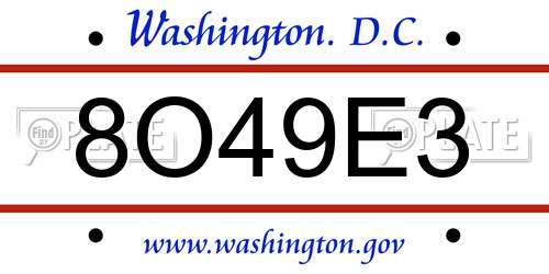 8O49E3 District Of Columbia License Plate