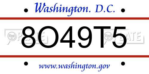 8O49T5 District Of Columbia License Plate