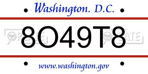 8O49T8 District Of Columbia License Plate