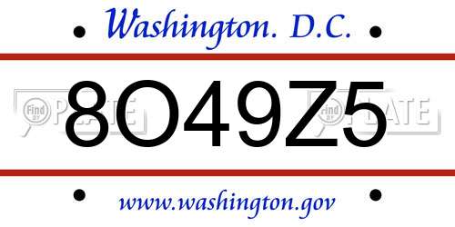 8O49Z5 District Of Columbia License Plate