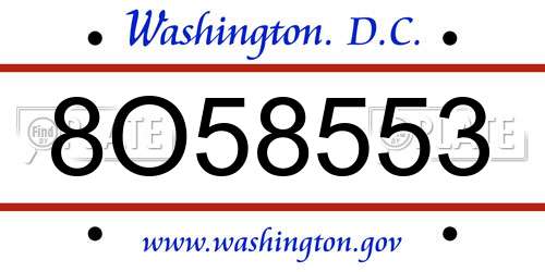 8O58553 District Of Columbia License Plate