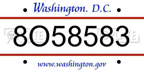8O58583 District Of Columbia License Plate