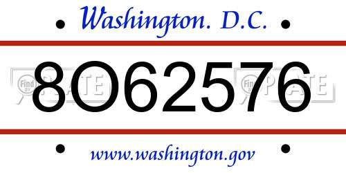 8O62576 District Of Columbia License Plate
