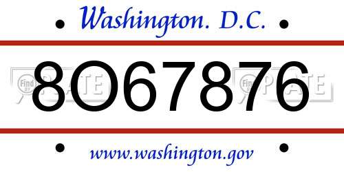 8O67876 District Of Columbia License Plate