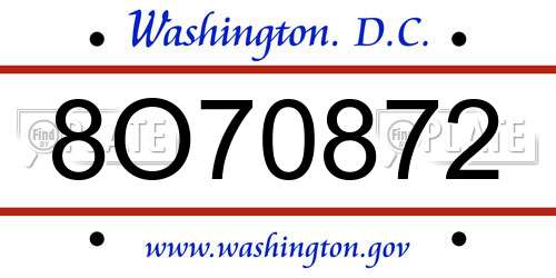 8O70872 District Of Columbia License Plate