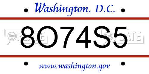 8O74S5 District Of Columbia License Plate