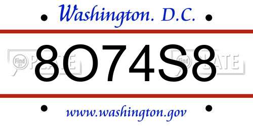 8O74S8 District Of Columbia License Plate