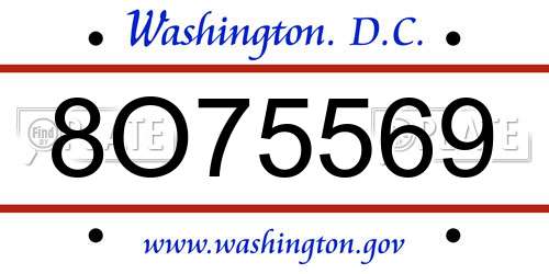 8O75569 District Of Columbia License Plate