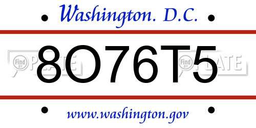 8O76T5 District Of Columbia License Plate