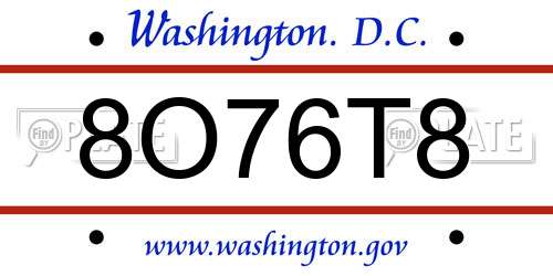 8O76T8 District Of Columbia License Plate