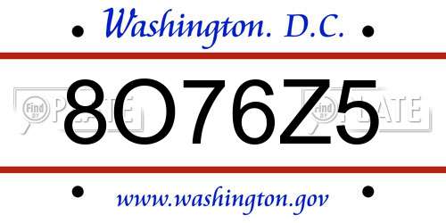 8O76Z5 District Of Columbia License Plate