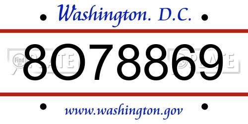 8O78869 District Of Columbia License Plate