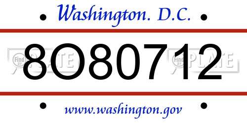 8O80712 District Of Columbia License Plate