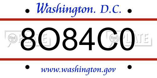 8O84C0 District Of Columbia License Plate