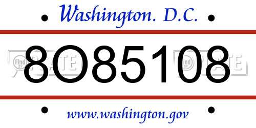 8O85108 District Of Columbia License Plate