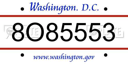 8O85553 District Of Columbia License Plate
