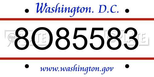 8O85583 District Of Columbia License Plate