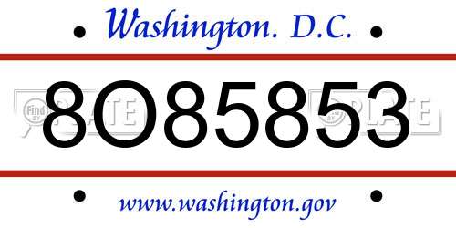 8O85853 District Of Columbia License Plate