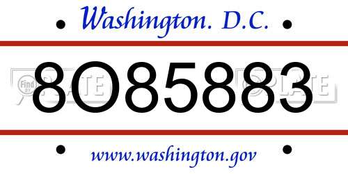 8O85883 District Of Columbia License Plate