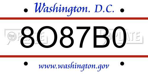8O87B0 District Of Columbia License Plate