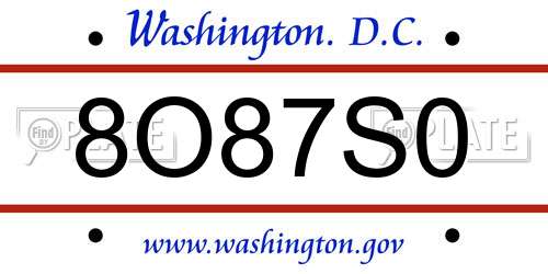 8O87S0 District Of Columbia License Plate