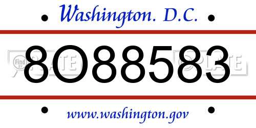 8O88583 District Of Columbia License Plate