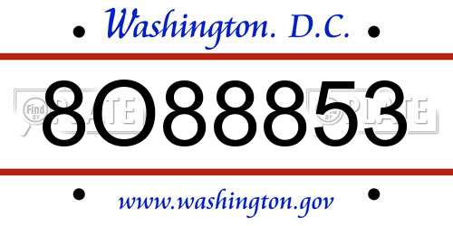 8O88853 District Of Columbia License Plate