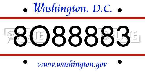8O88883 District Of Columbia License Plate