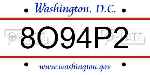 8O94P2 District Of Columbia License Plate