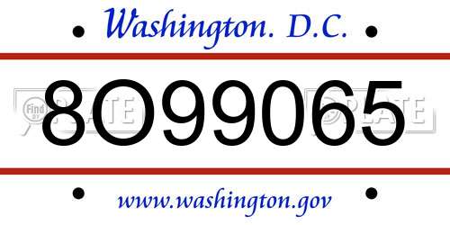 8O99065 District Of Columbia License Plate