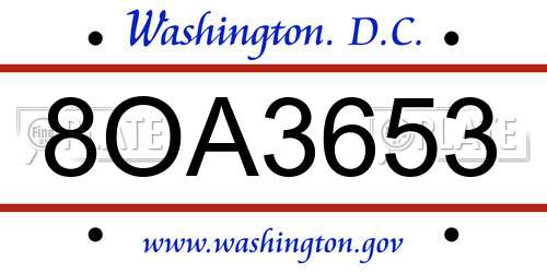 8OA3653 District Of Columbia License Plate