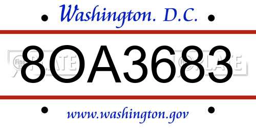 8OA3683 District Of Columbia License Plate