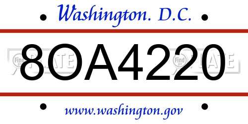 8OA4220 District Of Columbia License Plate