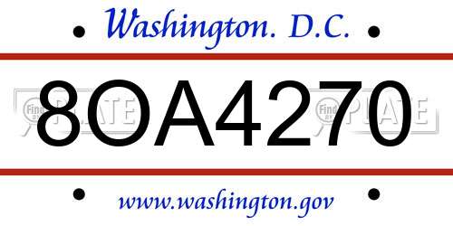 8OA4270 District Of Columbia License Plate