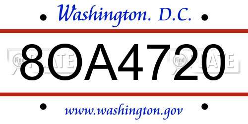 8OA4720 District Of Columbia License Plate