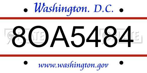 8OA5484 District Of Columbia License Plate