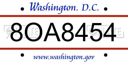 8OA8454 District Of Columbia License Plate