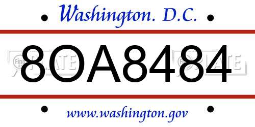 8OA8484 District Of Columbia License Plate