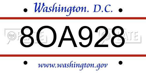 8OA928 District Of Columbia License Plate
