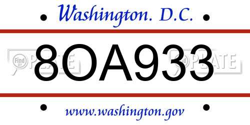 8OA933 District Of Columbia License Plate