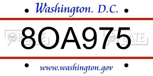 8OA975 District Of Columbia License Plate