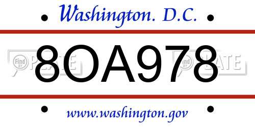 8OA978 District Of Columbia License Plate