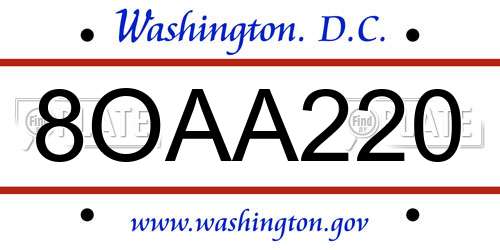 8OAA220 District Of Columbia License Plate