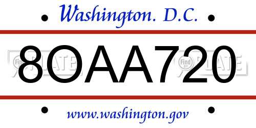 8OAA720 District Of Columbia License Plate