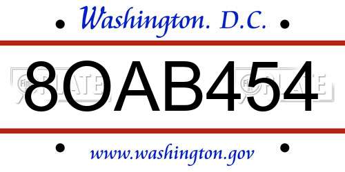 8OAB454 District Of Columbia License Plate