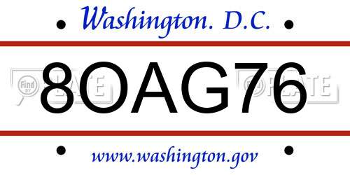 8OAG76 District Of Columbia License Plate
